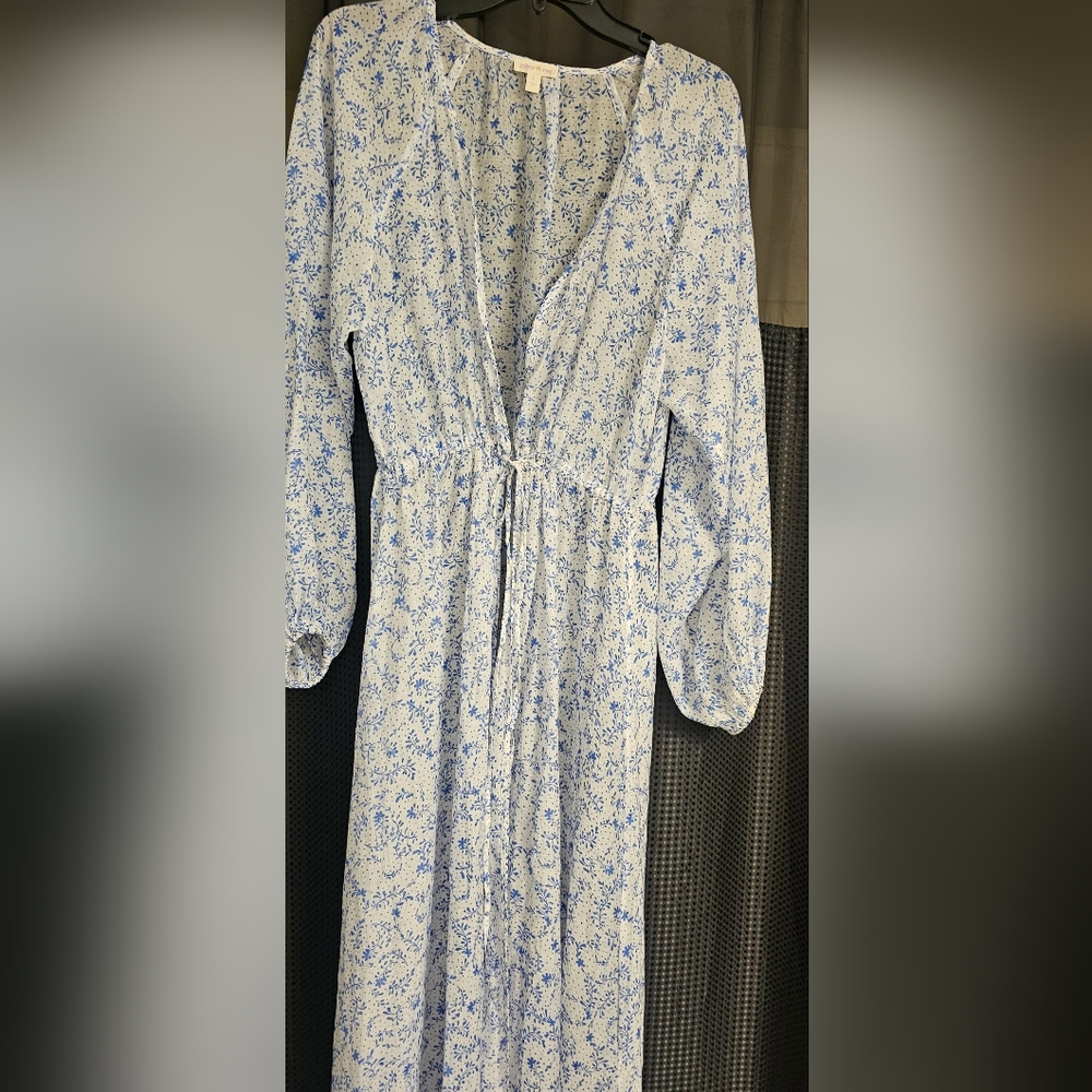 RILEY RAE WOMENS BLUE WHITE PTINT L/S COVERUP DUSTER COTTON SIZE LARGE
PREOWNED